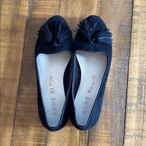 Black suede tassel loafers